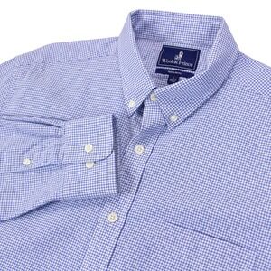 Wool & Prince 100% Merino Wool Gingham Regular Fit Shirt Blue White Mens Large